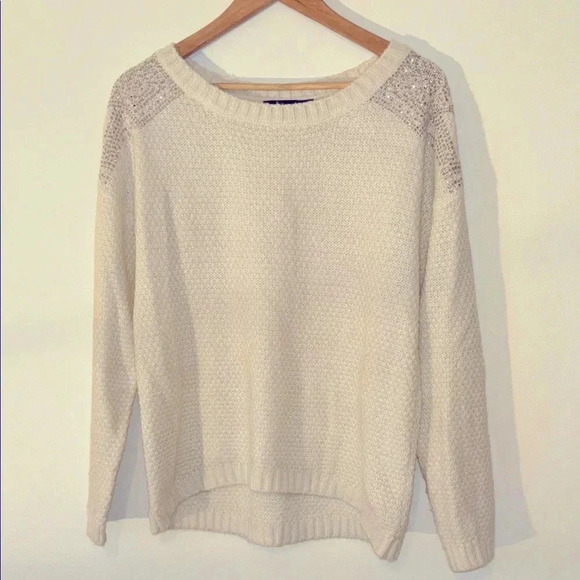 The Limited Rhinestone Shoulder Accent Crew Neck Sweater - Picture 1 of 5